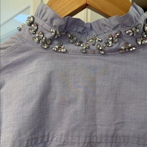 NWT J. Crew Light Blue Embellished Ruffle Collar Button Down Shirt